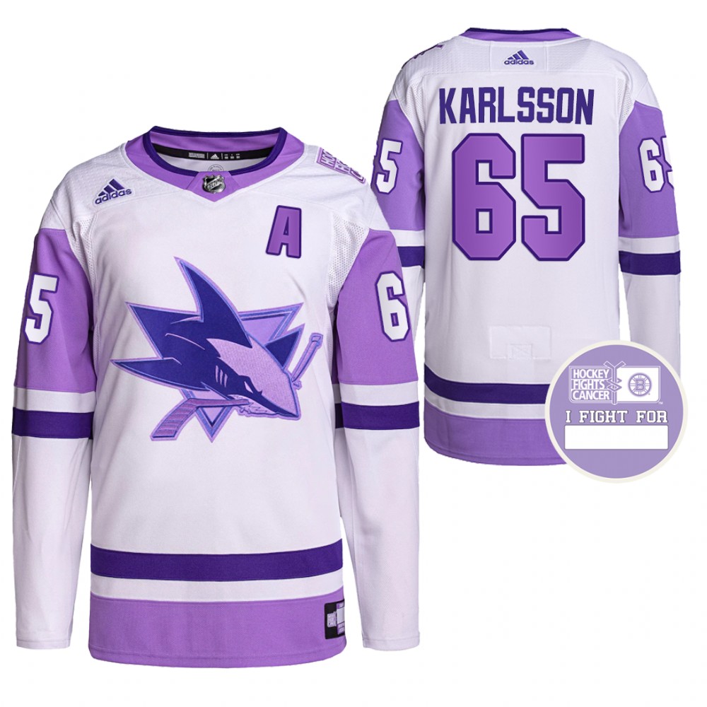 San Jose Sharks Erik Karlsson Hockey Fights Cancer White Purple Primegreen Jersey