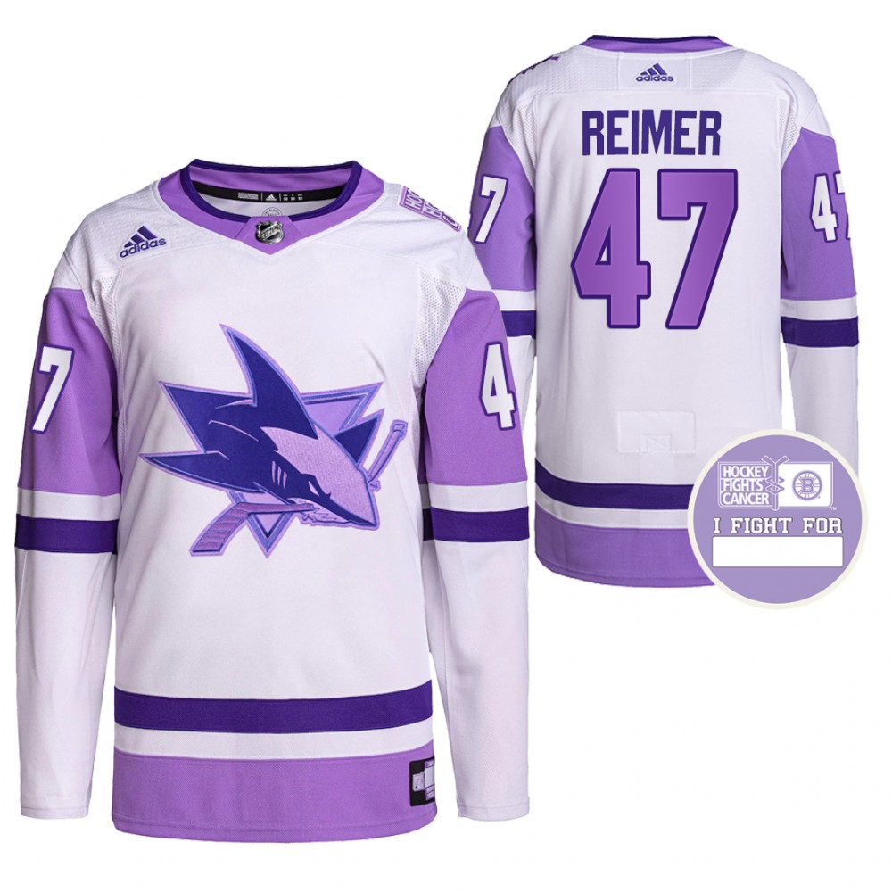 San Jose Sharks James Reimer Hockey Fights Cancer White Purple Primegreen Jersey