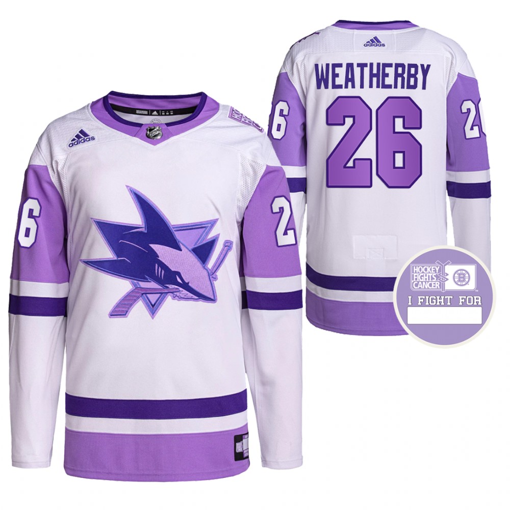 San Jose Sharks Jasper Weatherby Hockey Fights Cancer White Purple Primegreen Jersey