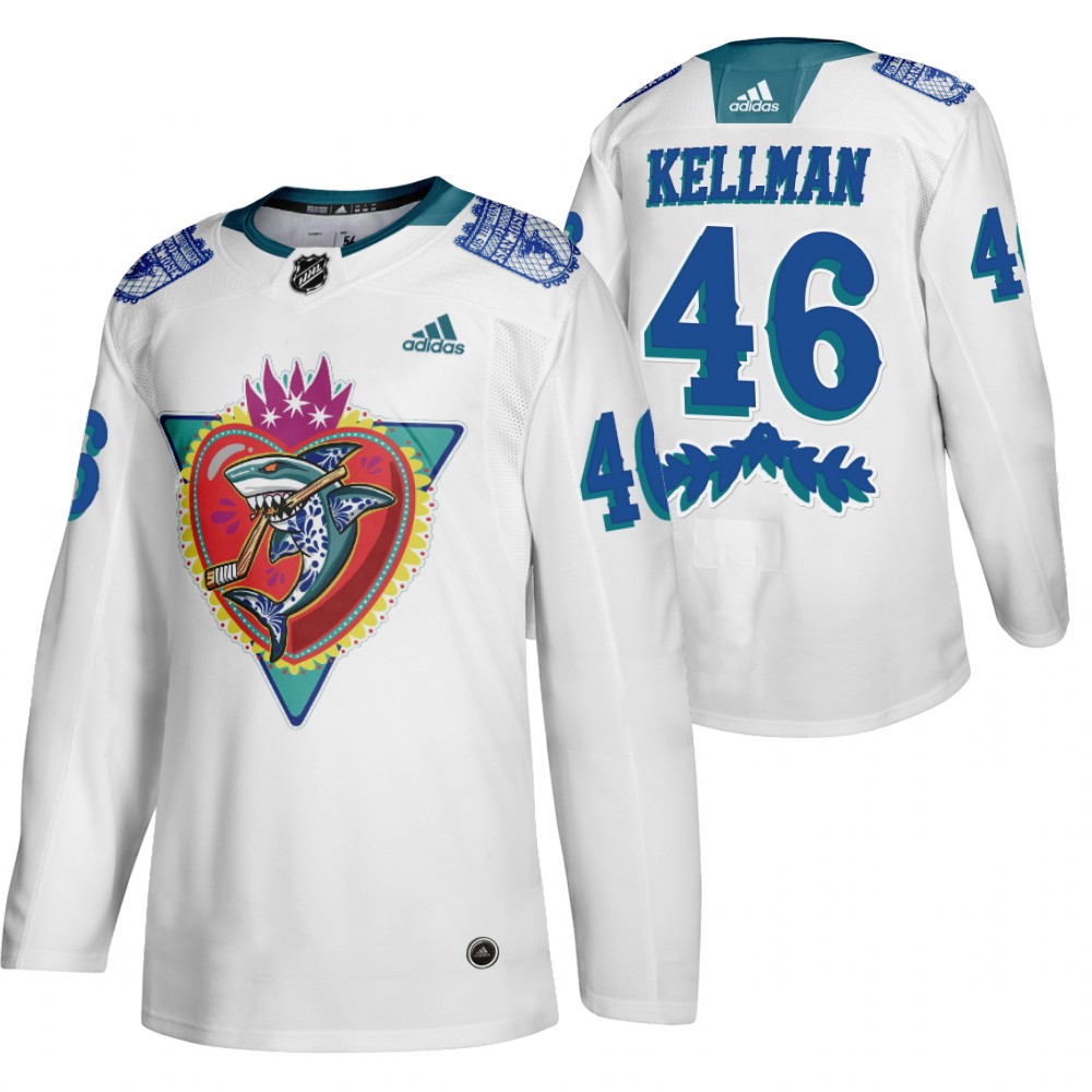 San Jose Sharks Joel Kellman White 2021 Los Tiburones Night Special Jersey