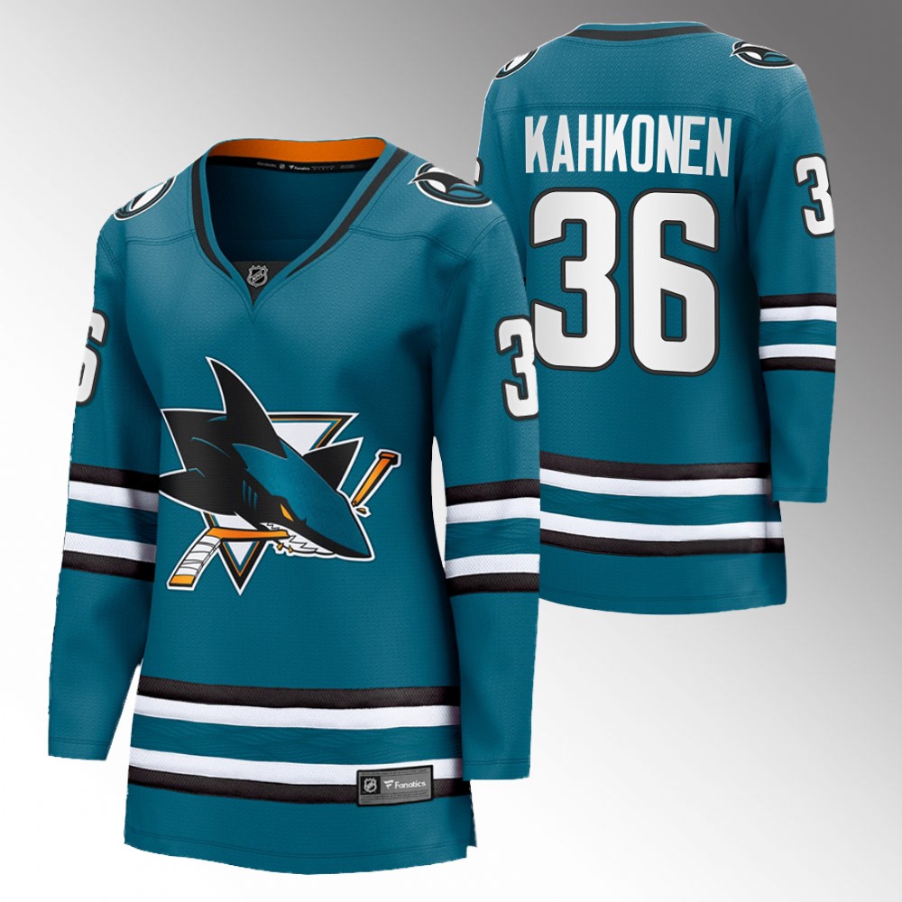 San Jose Sharks Kaapo Kahkonen Women Teal 2022-23 Home Jersey