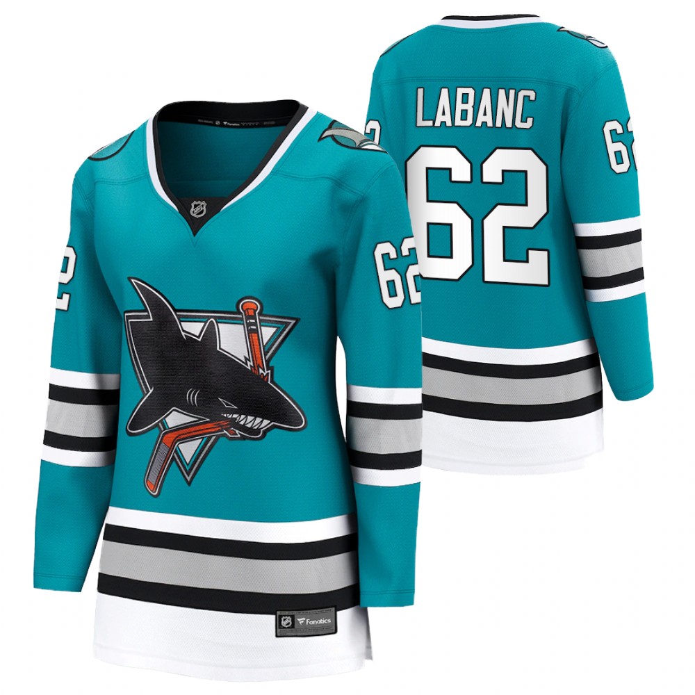 San Jose Sharks Kevin Labanc Women Teal 2020-21 30th Anniversary Jersey