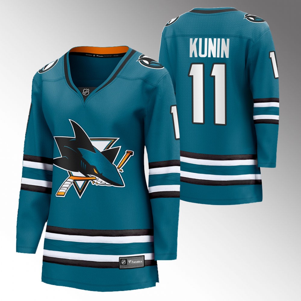 San Jose Sharks Luke Kunin Women Teal 2022-23 Home Jersey