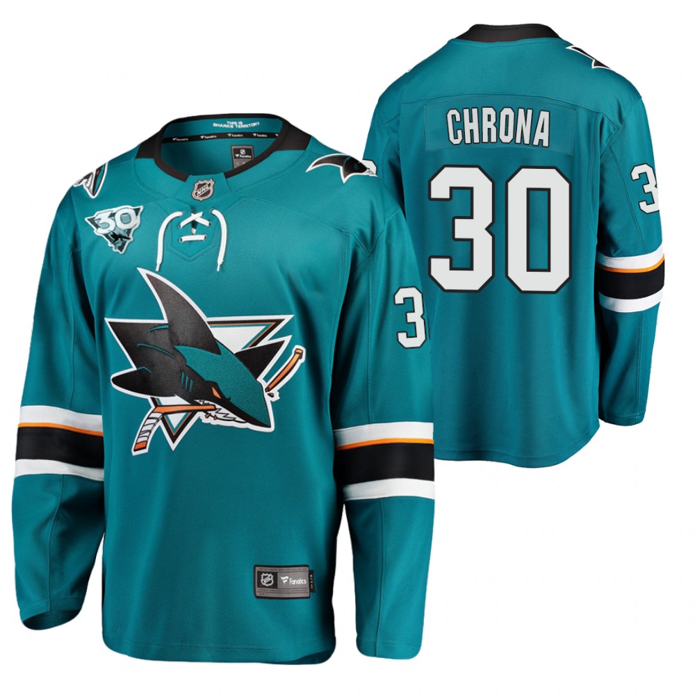 San Jose Sharks Magnus Chrona Teal Home 30th Anniversary 2021 Jersey