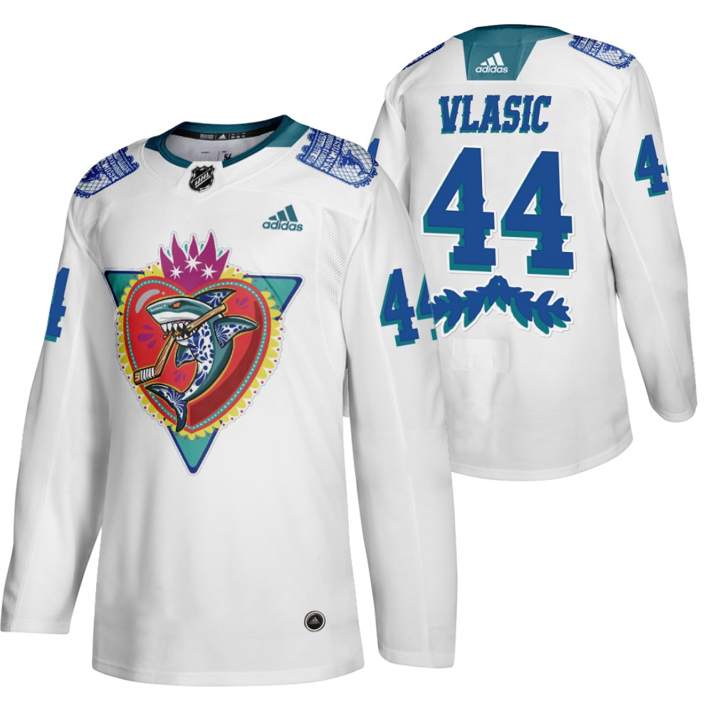 San Jose Sharks Marc-Edouard Vlasic White 2021 Los Tiburones Night Special Jersey