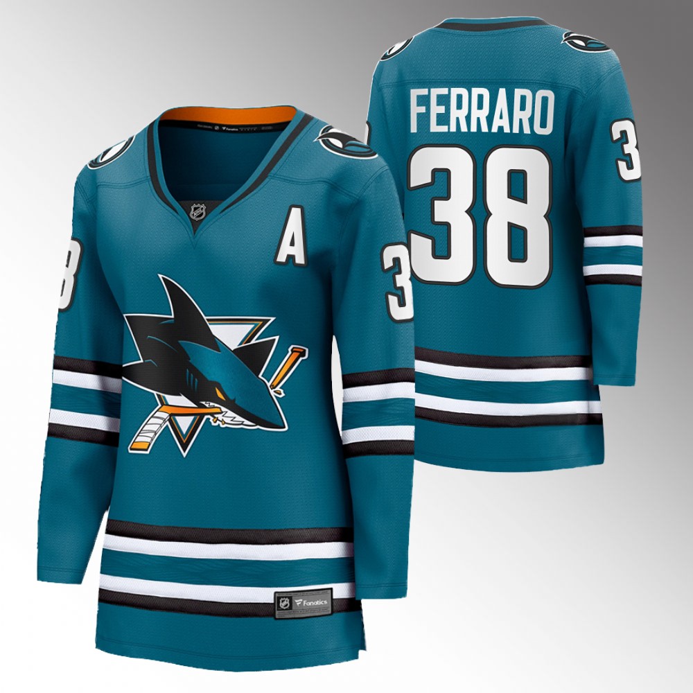 San Jose Sharks Mario Ferraro Women Teal 2022-23 Home Jersey