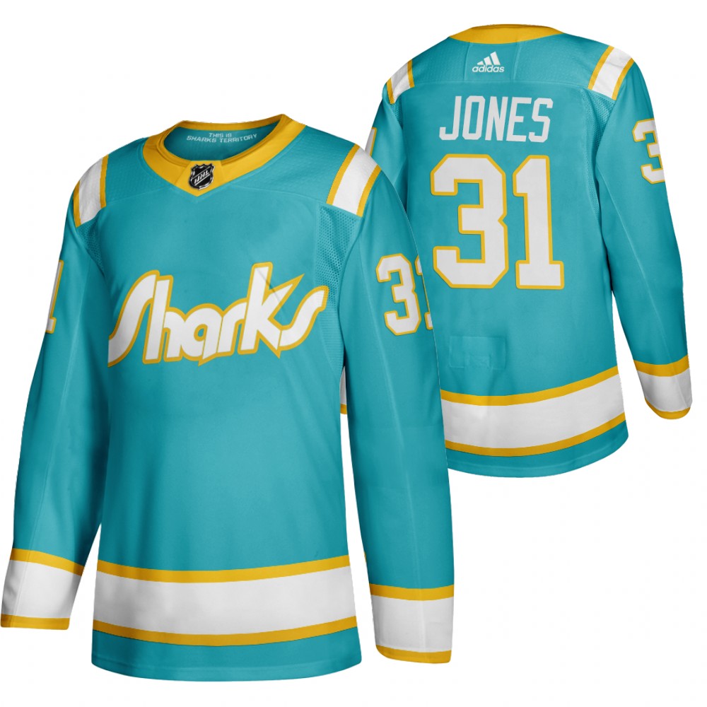 San Jose Sharks Martin Jones 2020 Throwback Authentic Player Teal Jersey
