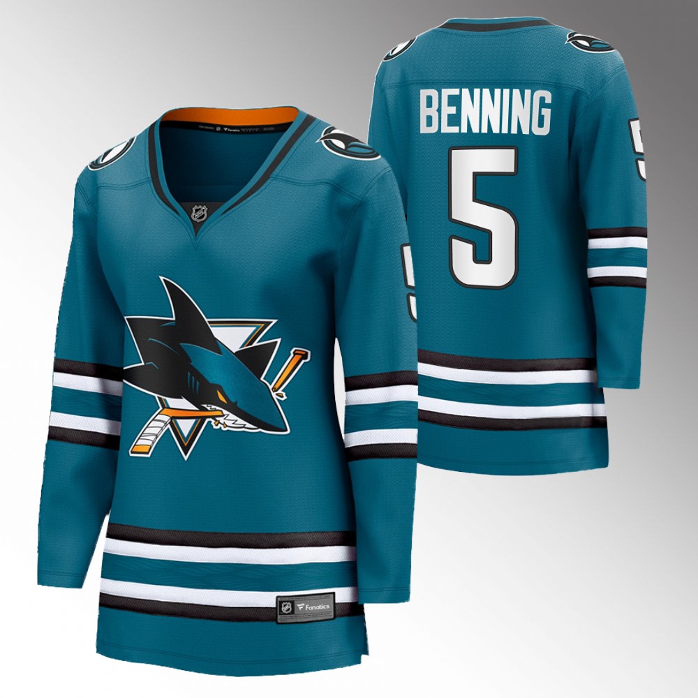 San Jose Sharks Matt Benning Women Teal 2022-23 Home Jersey