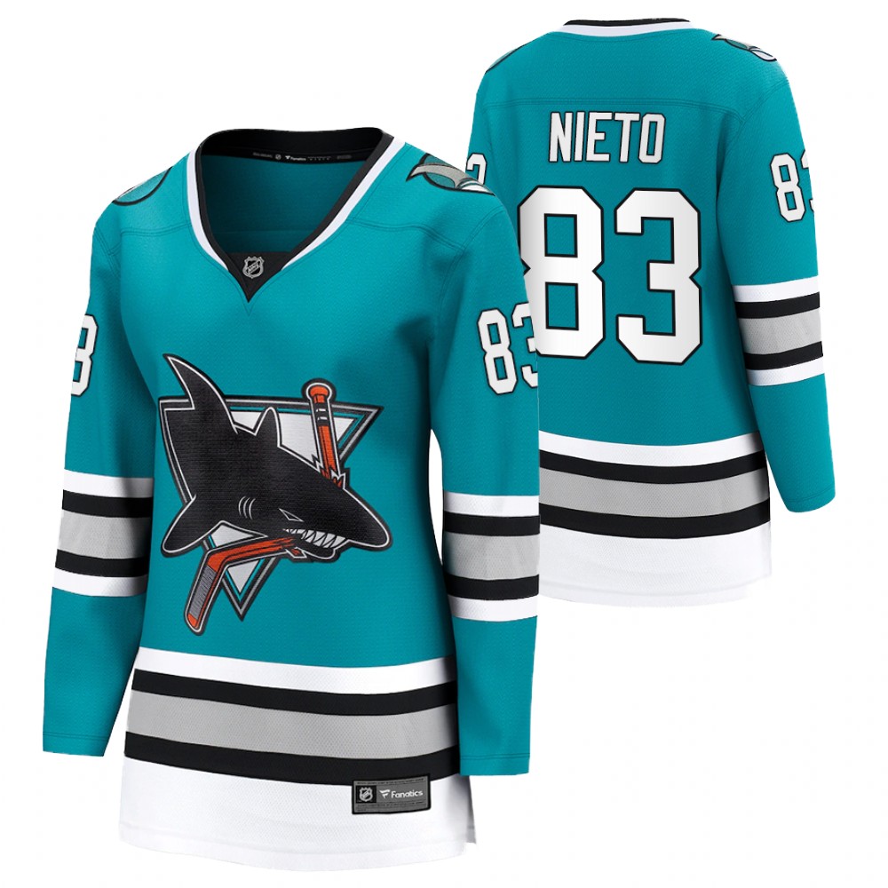 San Jose Sharks Matt Nieto Women Teal 2020-21 30th Anniversary Jersey