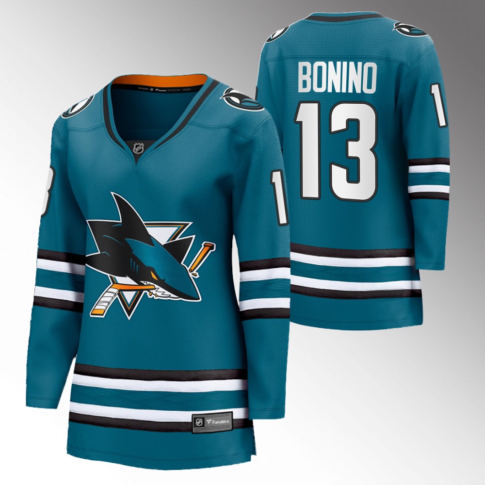 San Jose Sharks Nick Bonino Women Teal 2022-23 Home Jersey
