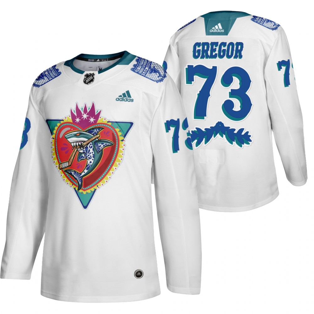 San Jose Sharks Noah Gregor White 2021 Los Tiburones Night Special Jersey