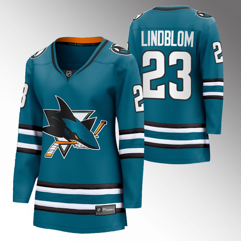 San Jose Sharks Oskar Lindblom Women Teal 2022-23 Home Jersey