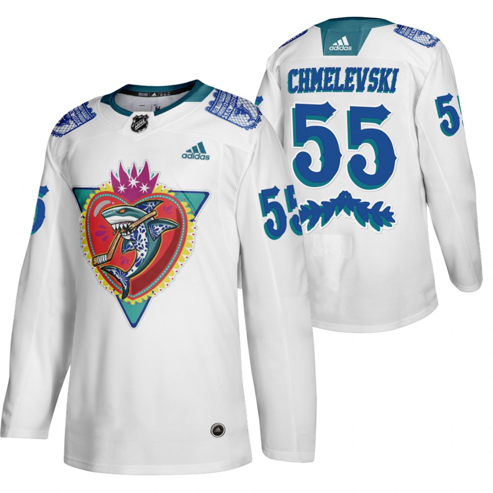 San Jose Sharks Sasha Chmelevski White 2021 Los Tiburones Night Special Jersey