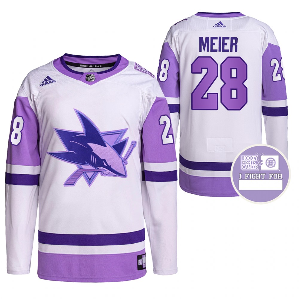 San Jose Sharks Timo Meier Hockey Fights Cancer White Purple Primegreen Jersey