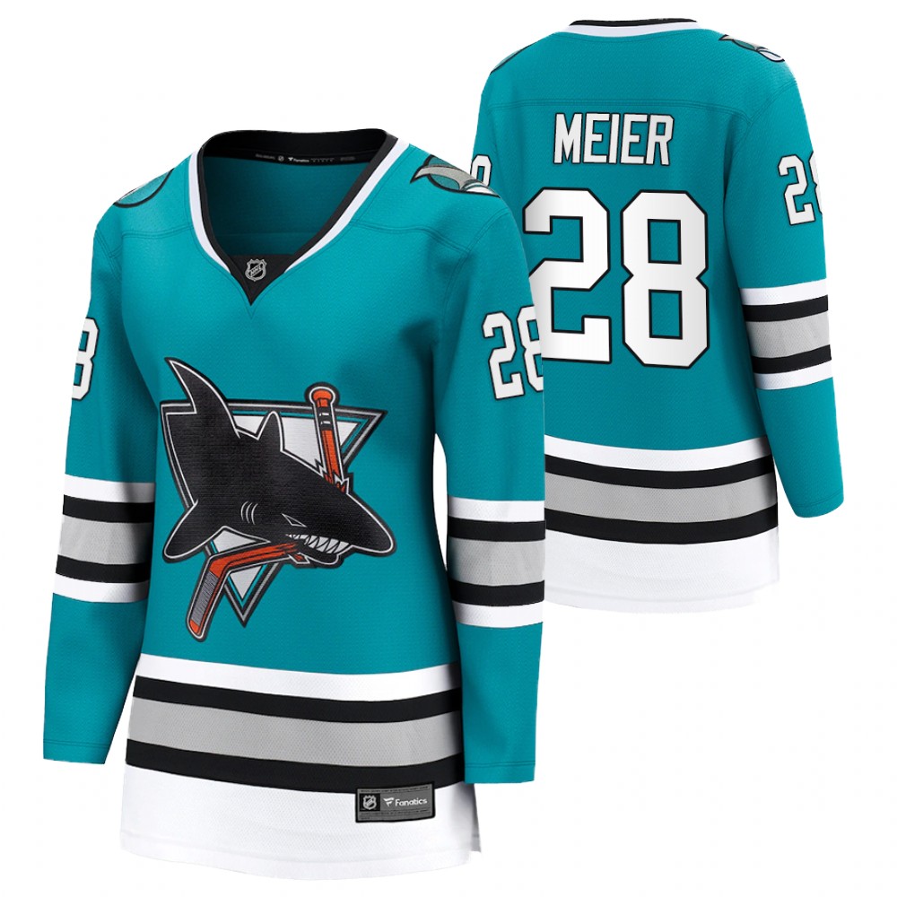 San Jose Sharks Timo Meier Women Teal 2020-21 30th Anniversary Jersey