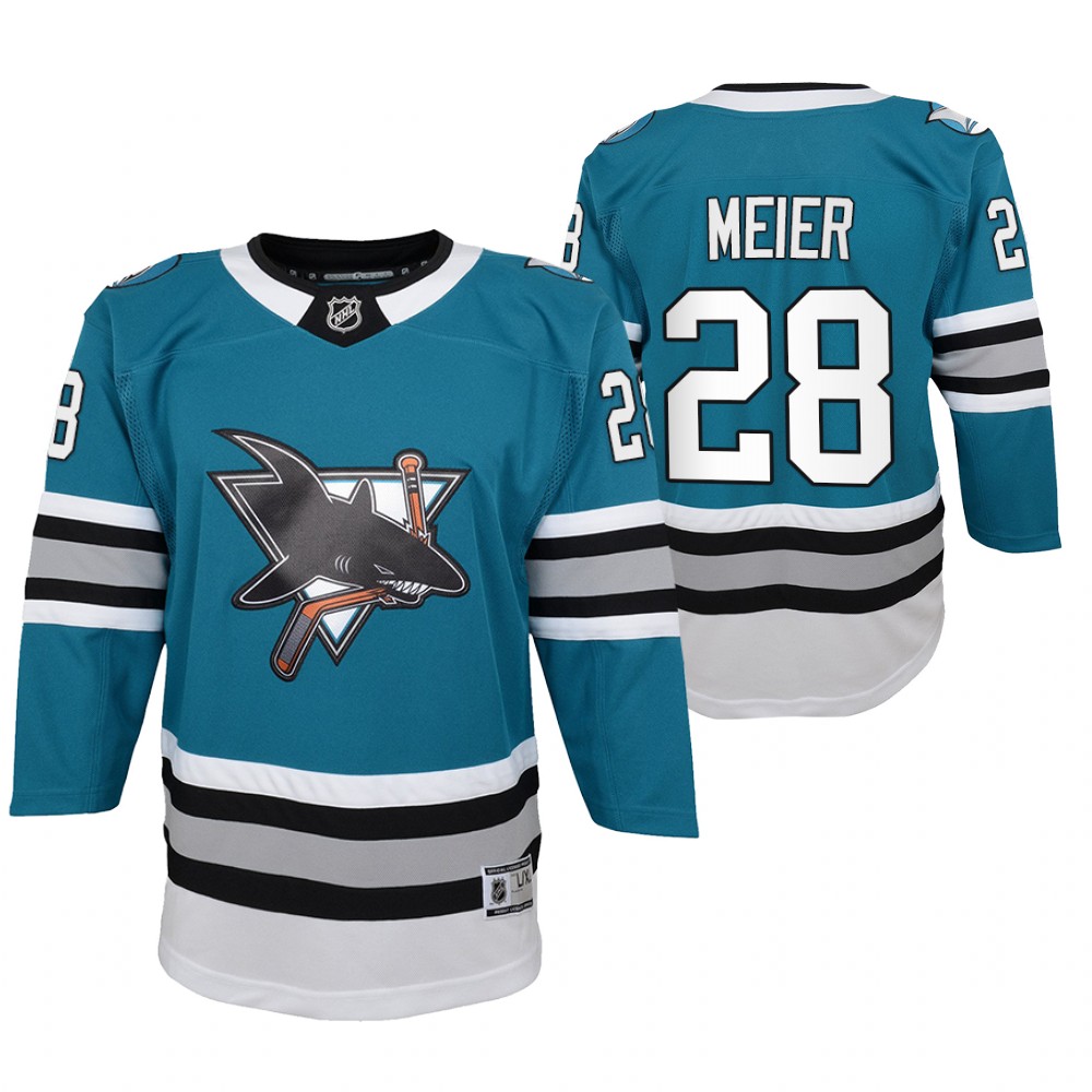 San Jose Sharks Timo Meier Youth Teal 2020-21 30th Anniversary Jersey