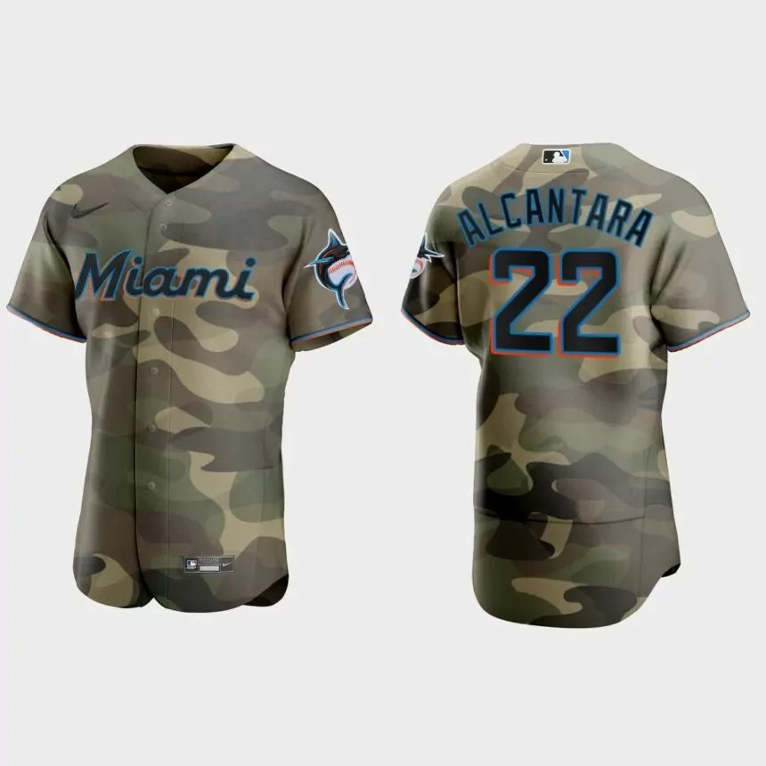Sandy Alcantara Miami Marlins 2021 National Armed Forces Day Authentic Jersey – Camo