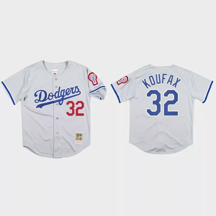 Sandy Koufax #32 Los Angeles Dodgers Mitchell & Ness 1981 Authentic Jersey – Gray