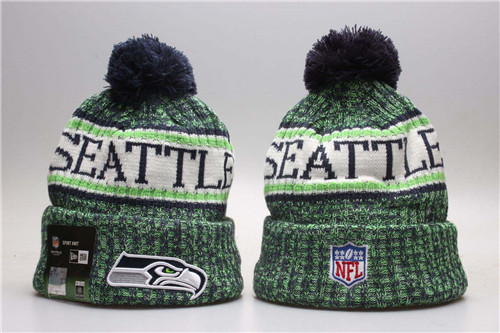 Seahawks Green Wordmark Cuffed Pom Knit Hat YP