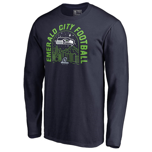 Seahawks Navy 2018 NFL Playoffs Emerald City Football Men's Long Sleeve T-Shirt