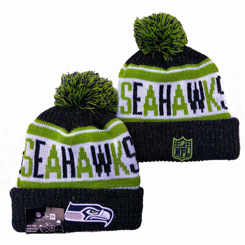 Seahawks Team Logo Black Green Pom Knit Hat YD