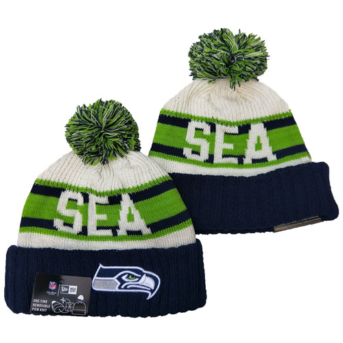 Seahawks Team Logo Navy White Cuffed Knit Hat YD
