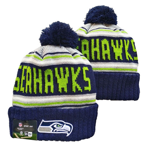 Seahawks Team Logo Pom Cuffed White Knit Hat YD
