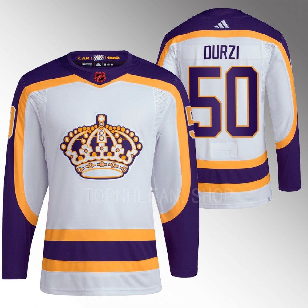 Sean Durzi 2022 Los Angeles Kings White Reverse Retro 2.0 Authentic Primegreen Jersey