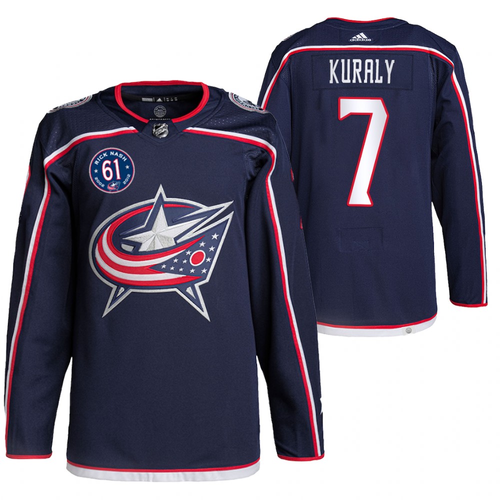 Sean Kuraly Columbus Blue Jackets Navy Rick Nash 61 Patch 2022 Jersey Authentic Primegreen