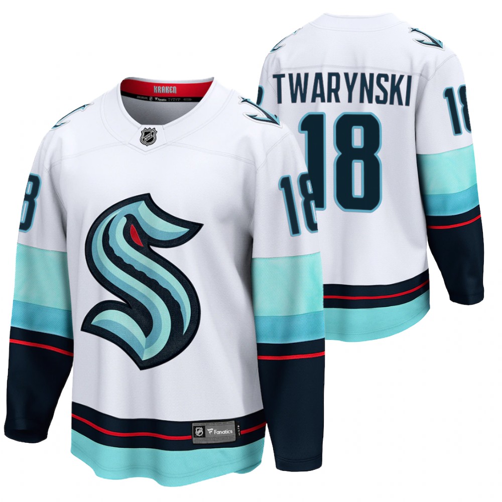 Seattle Kraken #18 Carsen Twarynski White 2021-22 Away Jersey