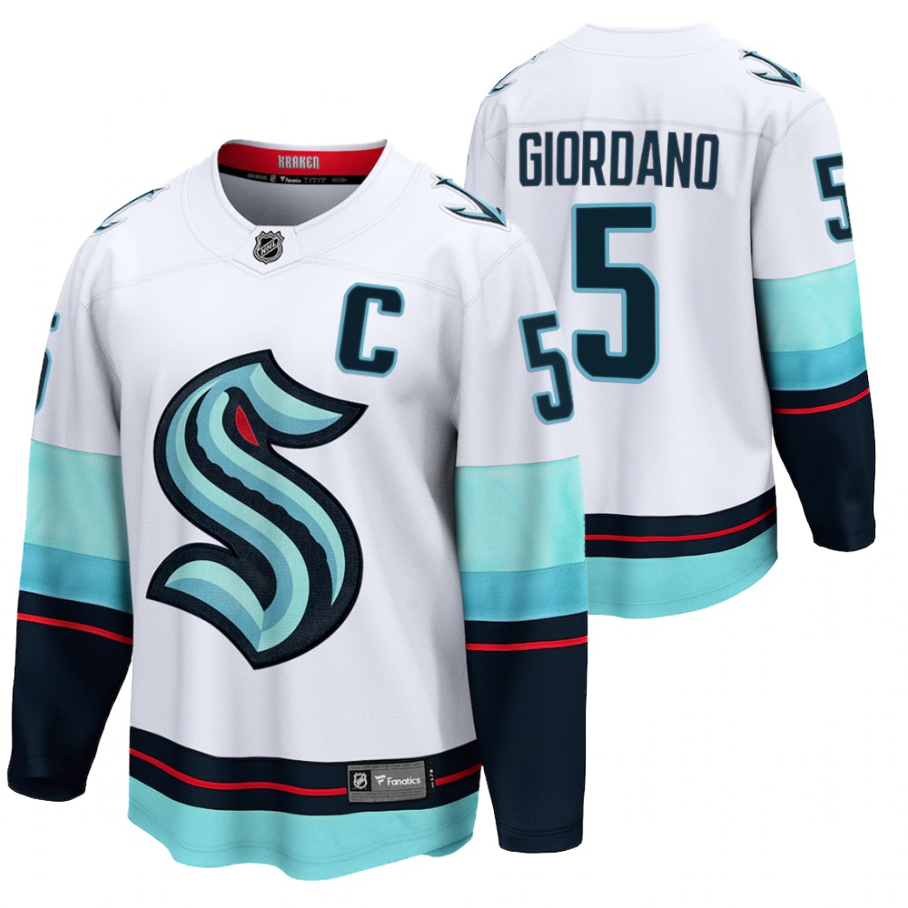 Seattle Kraken #5 Mark Giordano White 2021-22 Away Jersey