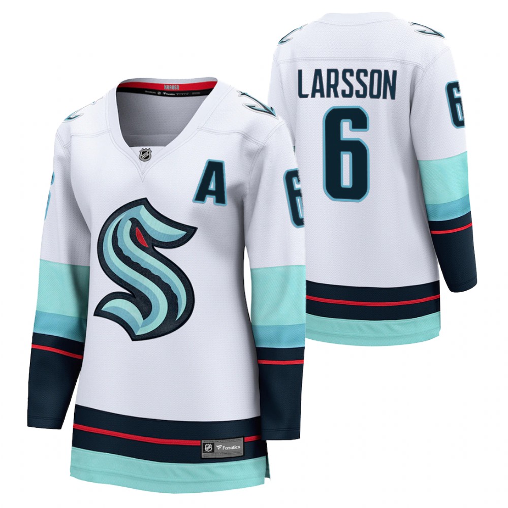 Seattle Kraken Adam Larsson Women White 2021-22 Away Jersey
