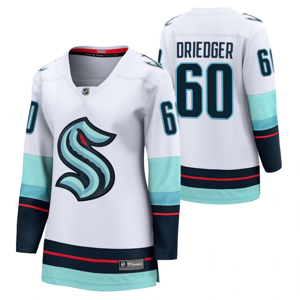 Seattle Kraken Chris Driedger Women White 2021-22 Away Jersey