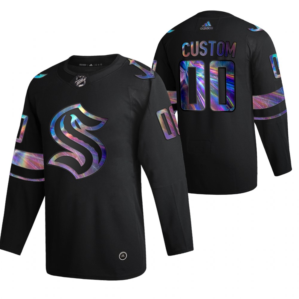 Seattle Kraken Custom Black Iridescent Holographic Collection 2021 Limited Jersey