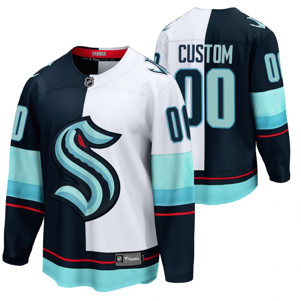 Seattle Kraken Custom Jersey Split Edition Navy White Limited Men