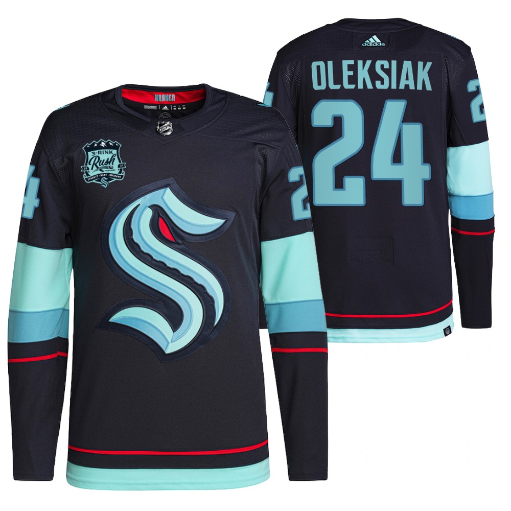 Seattle Kraken Jamie Oleksiak Navy 2021-22 Preseason Patch Open Win Jersey