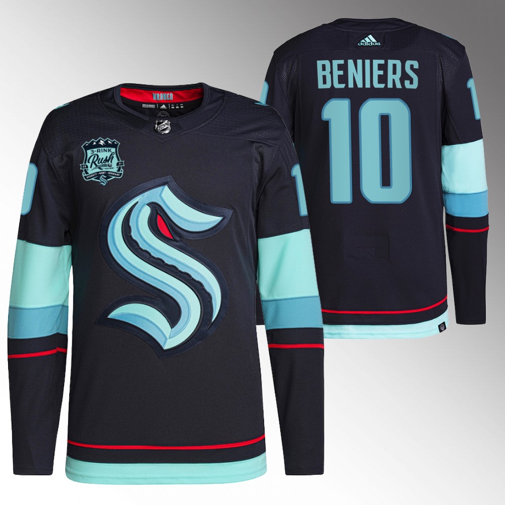 Seattle Kraken Matthew Beniers Navy Primegreen Authentic Home Jersey