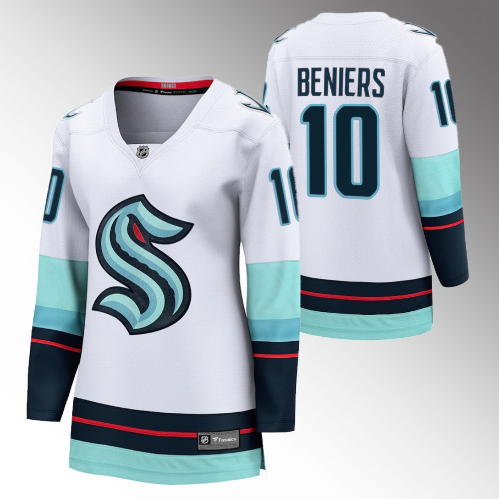 Seattle Kraken Matthew Beniers Women White Away Jersey