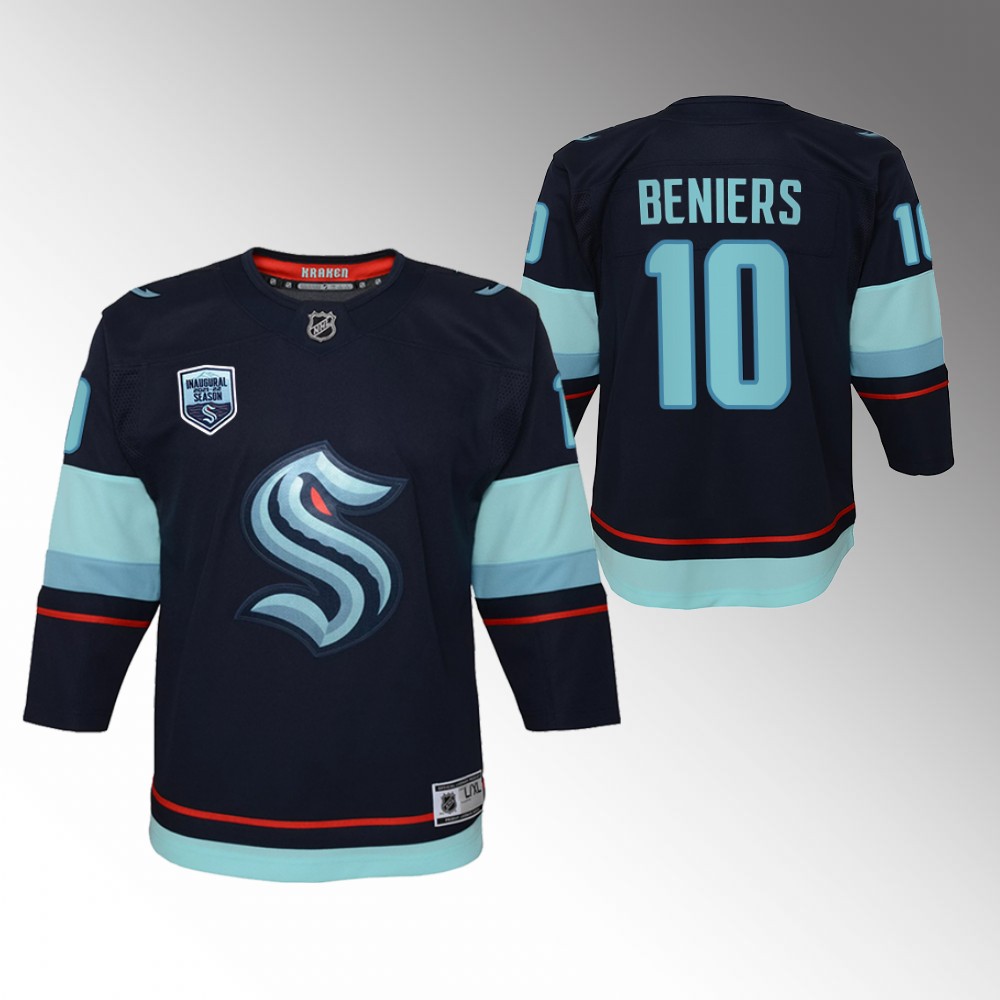 Seattle Kraken Matthew Beniers Youth Navy Home Jersey