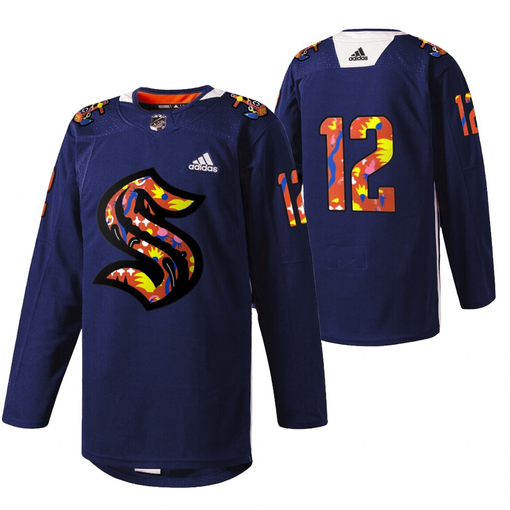 Seattle Kraken Women of Hockey Jersey Navy Stevie Artwork Warmup
