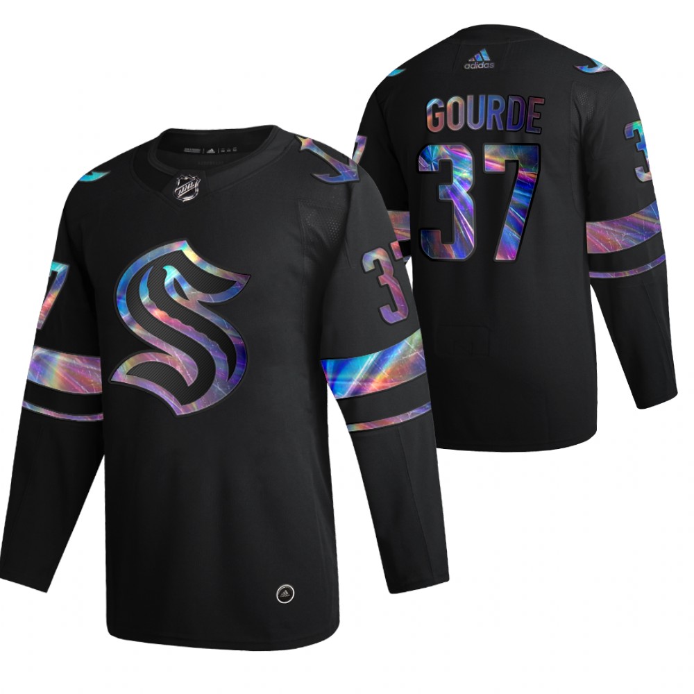 Seattle Kraken Yanni Gourde 2021-22 Iridescent Holographic Authentic Jersey Black