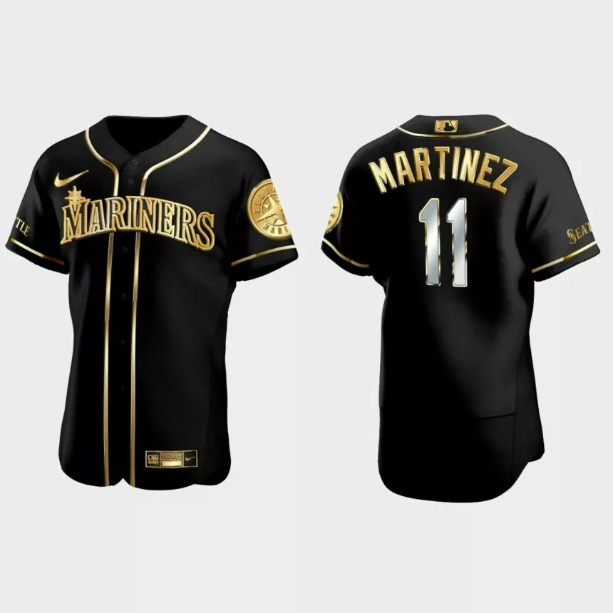 Seattle Mariners #11 Edgar Martinez Golden Edition Authentic Jersey – Black