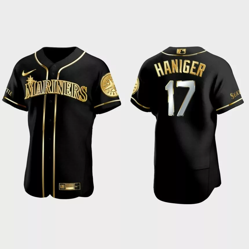 Seattle Mariners #17 Mitch Haniger Golden Edition Authentic Jersey – Black