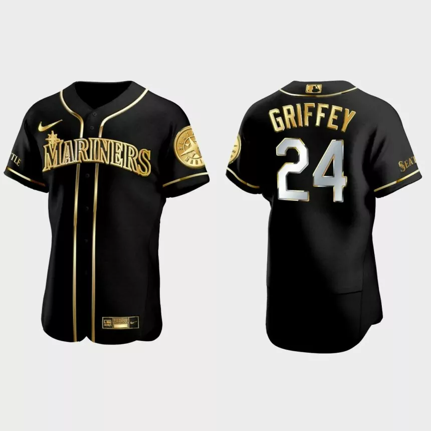 Seattle Mariners #24 Ken Griffey Jr. Golden Edition Authentic Jersey – Black