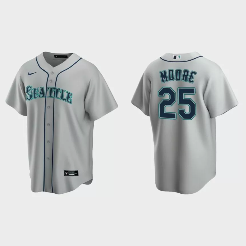 Seattle Mariners #25 Dylan Moore Replica Road Jersey – Gray