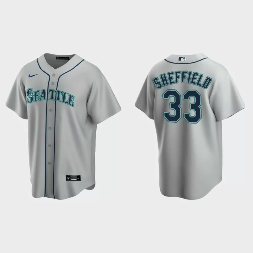 Seattle Mariners #33 Justus Sheffield Replica Road Jersey – Gray