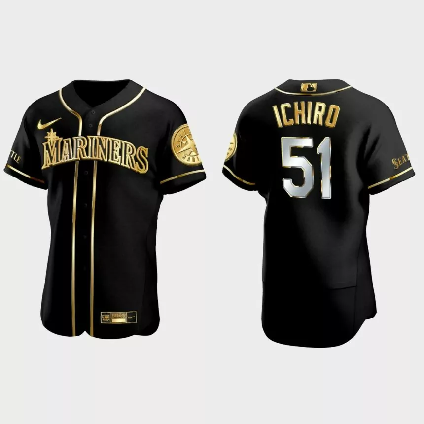 Seattle Mariners #51 Ichiro Suzuki Golden Edition Authentic Jersey – Black