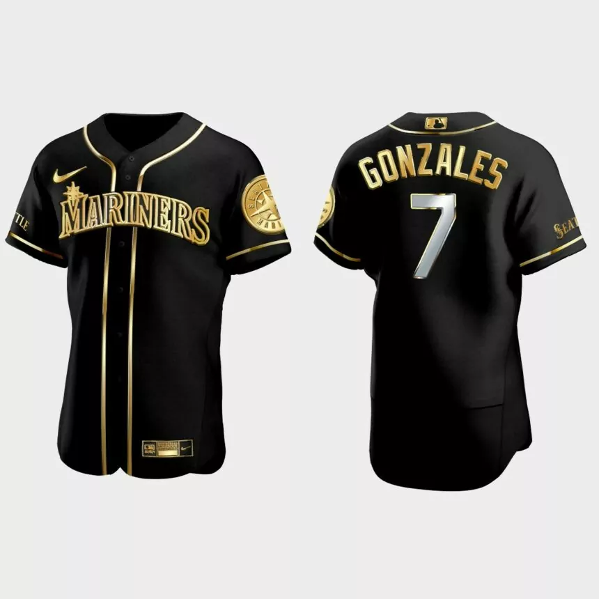 Seattle Mariners #7 Marco Gonzales Golden Edition Authentic Jersey – Black