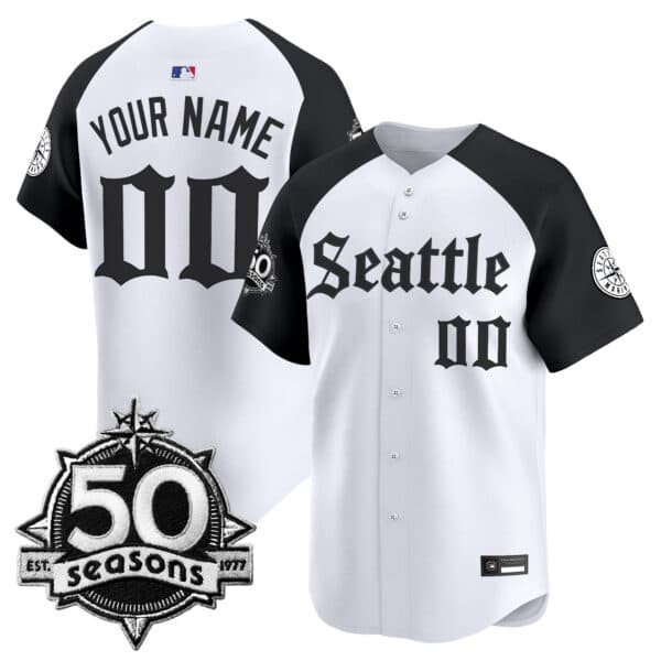 Seattle Mariners 50 Seasons Patch Vapor Premier Limited    Custom Jersey – Gothic Edition – All Stitched