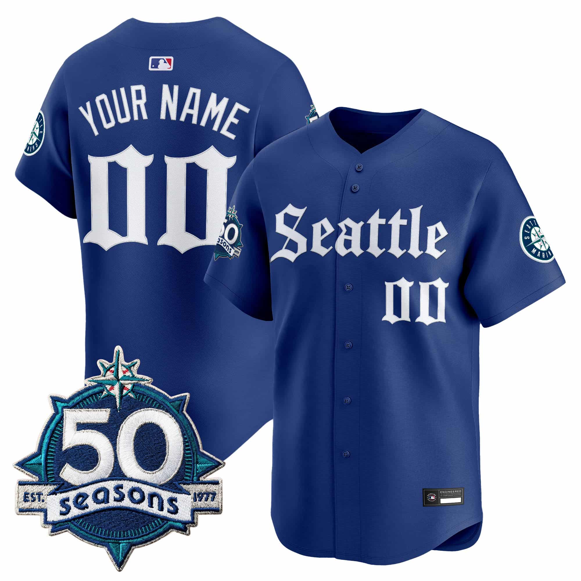 Seattle Mariners 50 Seasons Patch Vapor Premier Limited   Custom Jersey – Gothic Edition – All Stitched